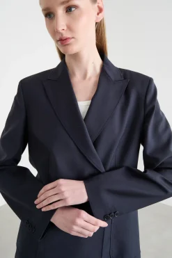 Blazer doppiopetto in tela - Blu