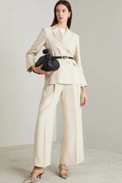 Blazer doppiopetto in tela di lino - Sabbia
