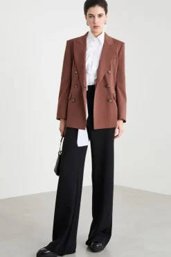 Blazer doppiopetto in tela - Marrone