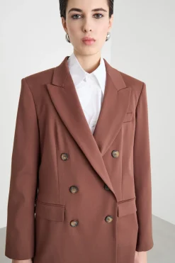Blazer doppiopetto in tela - Marrone