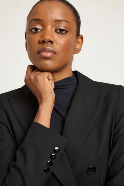Blazer doppiopetto in tela - Nero