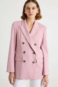 Blazer doppiopetto in tela - Rosa