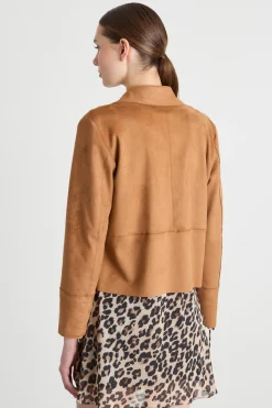 Blazer doppiopetto in tessuto dal finish vellutato - Cammello