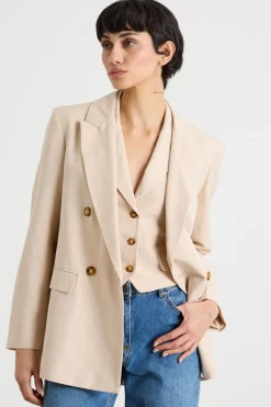 Blazer doppiopetto in twill - Beige