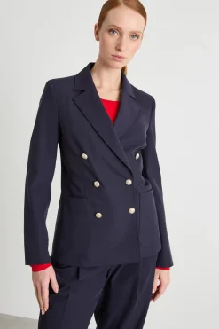 Blazer doppiopetto in twill - Blu