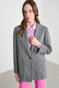 Blazer dritto con tasche applicate - Grigio
