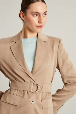Blazer fluido in raso - Beige