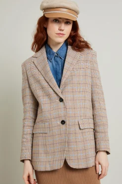 Blazer in batavia pied de poule - Marrone