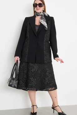 Blazer in cady con inserti tulle - Nero