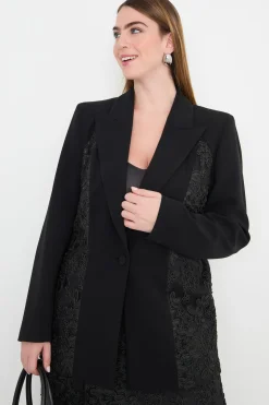 Blazer in cady con inserti tulle - Nero