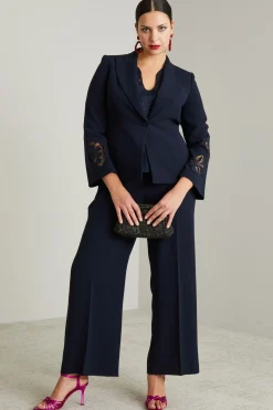 Blazer in cady con ricamo - Blu Notte