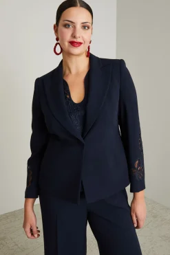 Blazer in cady con ricamo - Blu Notte
