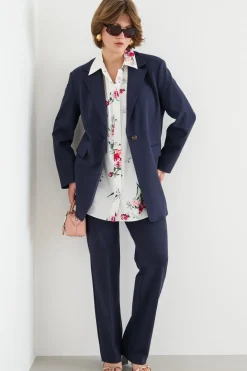 Blazer in jersey con bottone singolo - Blu