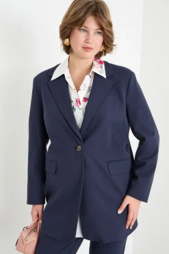 Blazer in jersey con bottone singolo - Blu