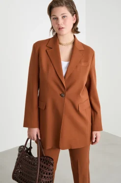 Blazer in jersey con bottone singolo - Marrone
