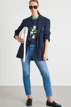 Blazer in jersey con ricamo - Blu