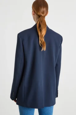 Blazer in jersey con ricamo - Blu
