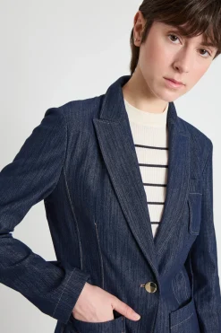 Blazer in jersey effetto jeans - Blu