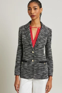 Blazer in jersey effetto stuoia - Nero Bianco