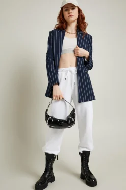 Blazer in levantina gessata - Blu Notte