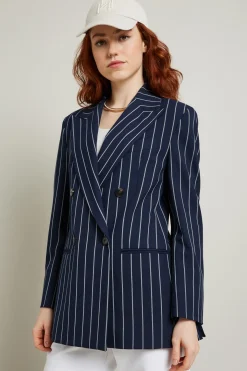 Blazer in levantina gessata - Blu Notte
