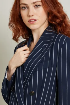 Blazer in levantina gessata - Blu Notte