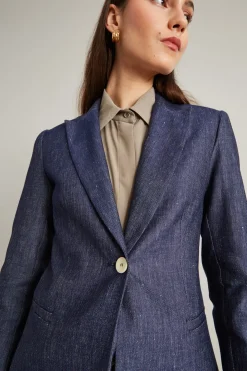 Blazer in lino effetto denim - Blu