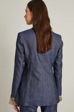 Blazer in lino effetto denim - Blu