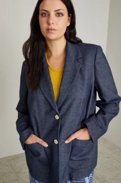 Blazer in misto lino - Blu