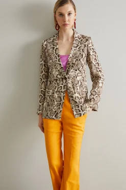 Blazer in raso animalier - Marrone Bianco