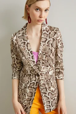 Blazer in raso animalier - Marrone Bianco