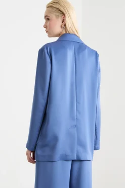 Blazer in raso - Azzurro