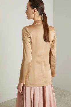 Blazer in raso con cintura - Cammello