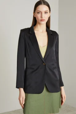 Blazer in raso con cintura - Nero