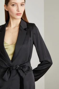 Blazer in raso con cintura - Nero