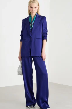 Blazer in raso con rever a lancia - Blu