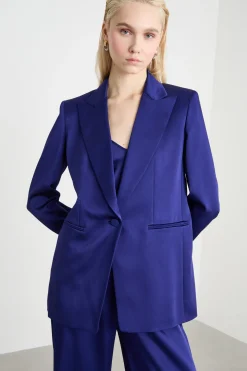 Blazer in raso con rever a lancia - Blu