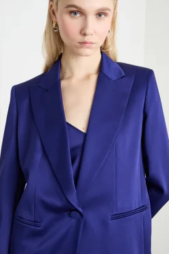 Blazer in raso con rever a lancia - Blu