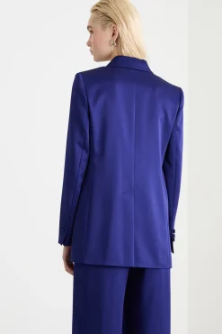 Blazer in raso con rever a lancia - Blu