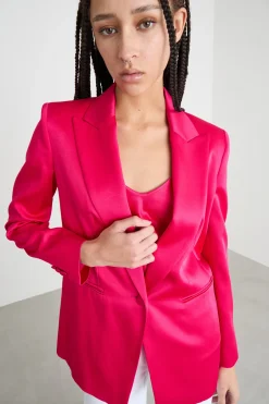 Blazer in raso con rever a lancia - Fuxia