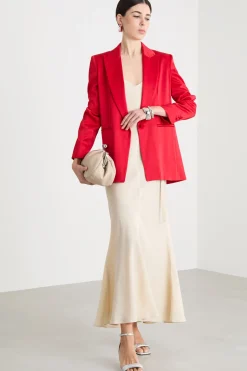 Blazer in raso con rever a lancia - Rosso