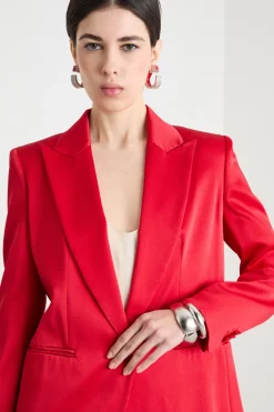 Blazer in raso con rever a lancia - Rosso