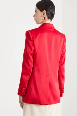 Blazer in raso con rever a lancia - Rosso