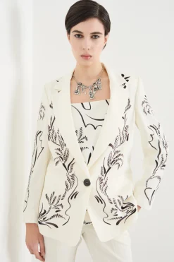 Blazer in raso stampato - Bianco