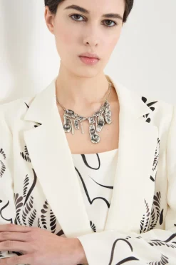 Blazer in raso stampato - Bianco