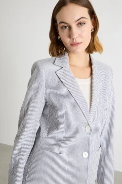 Blazer in seersucker - Blu Bianco