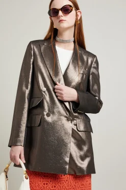Blazer in seta lamè - Marrone