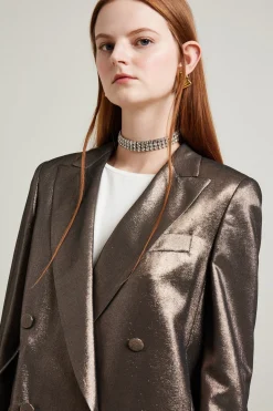 Blazer in seta lamè - Marrone
