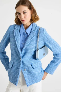 Blazer in stuoia tweed - Azzurro