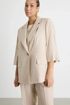 Blazer in tela con maniche a tre quarti - Beige
